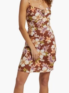 Billabong brown floral scrunchie with green and purple accents